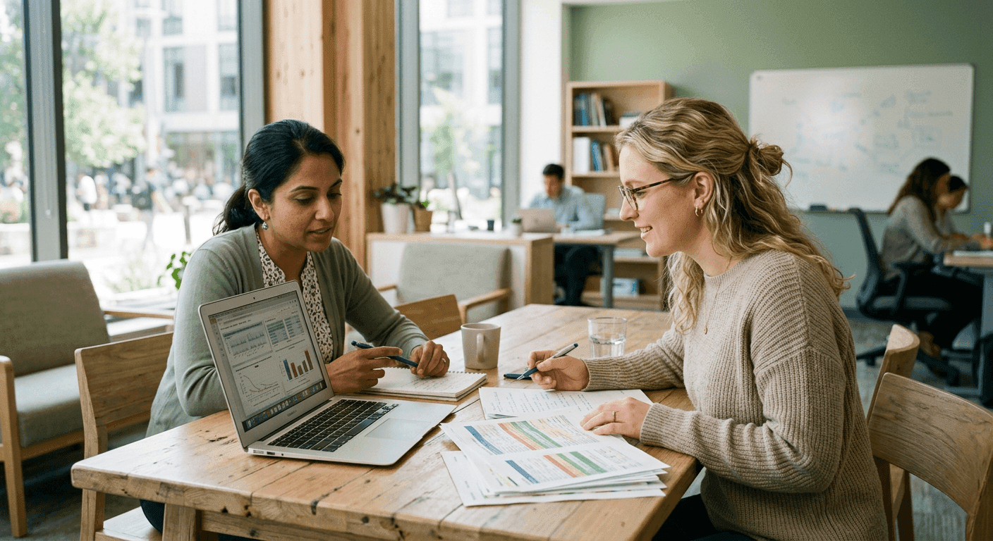 A research team reviewing findings together